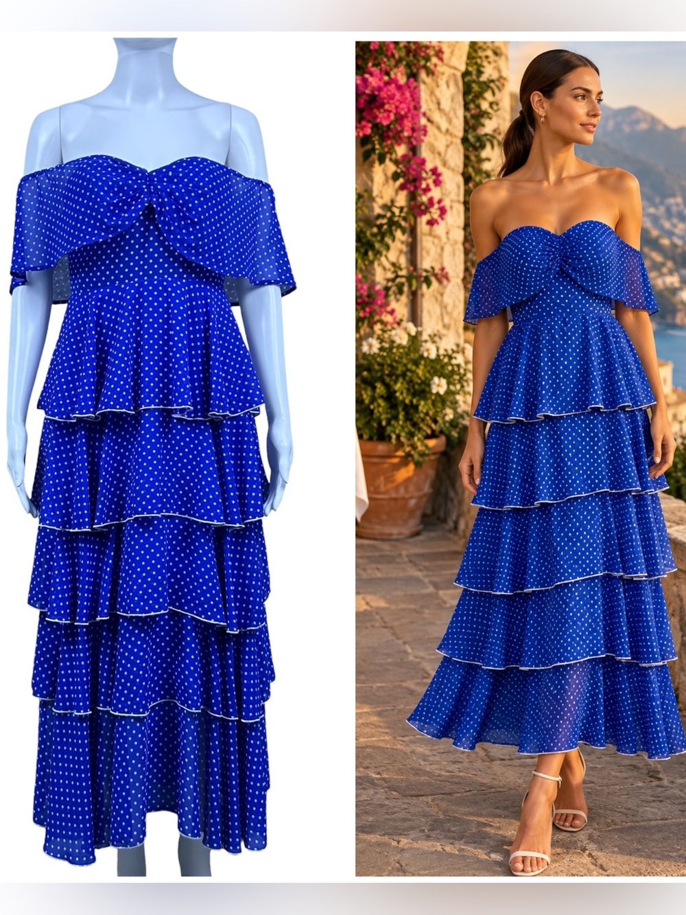 Lovers + Friends Highland Midi Dress XS Polka Dot Tiered Ruffle Romantic Wedding